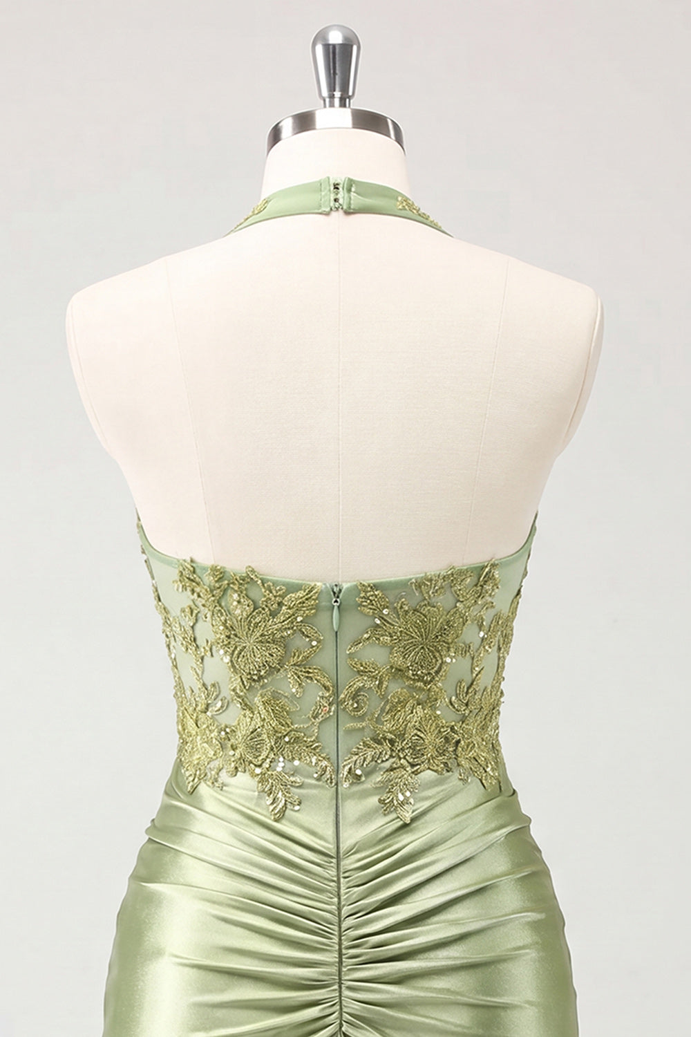 Army Green Ruched Appliqued Halter Tight Corset Short Homecoming Dress
