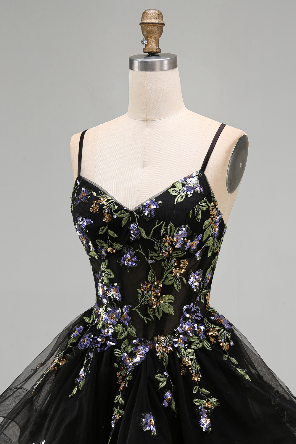 Floral Black A-Line Ruffled Short Corset Homecoming Dress