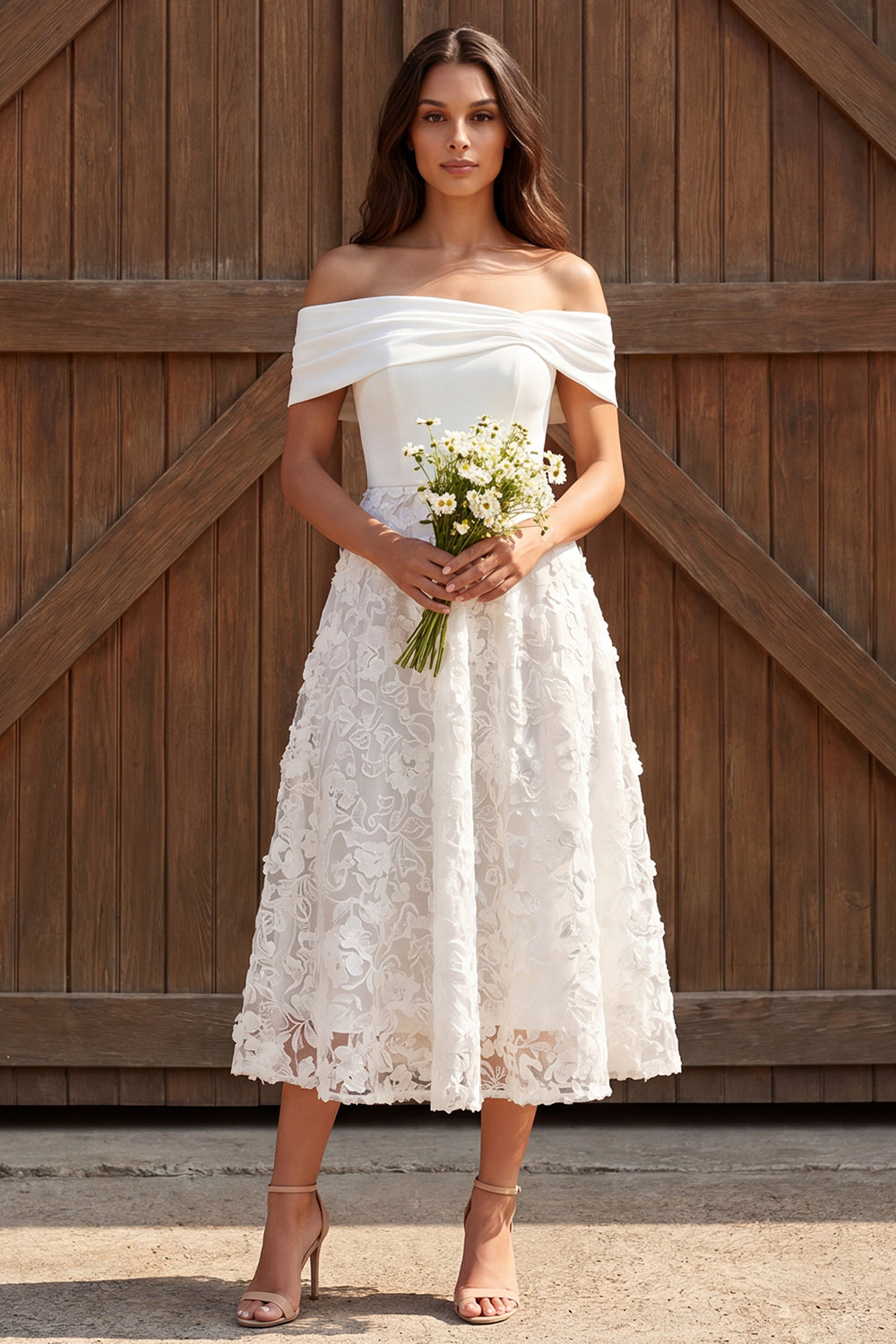 Ivory Off The Shoulder A-Line Maxi Lace Engagement Dress