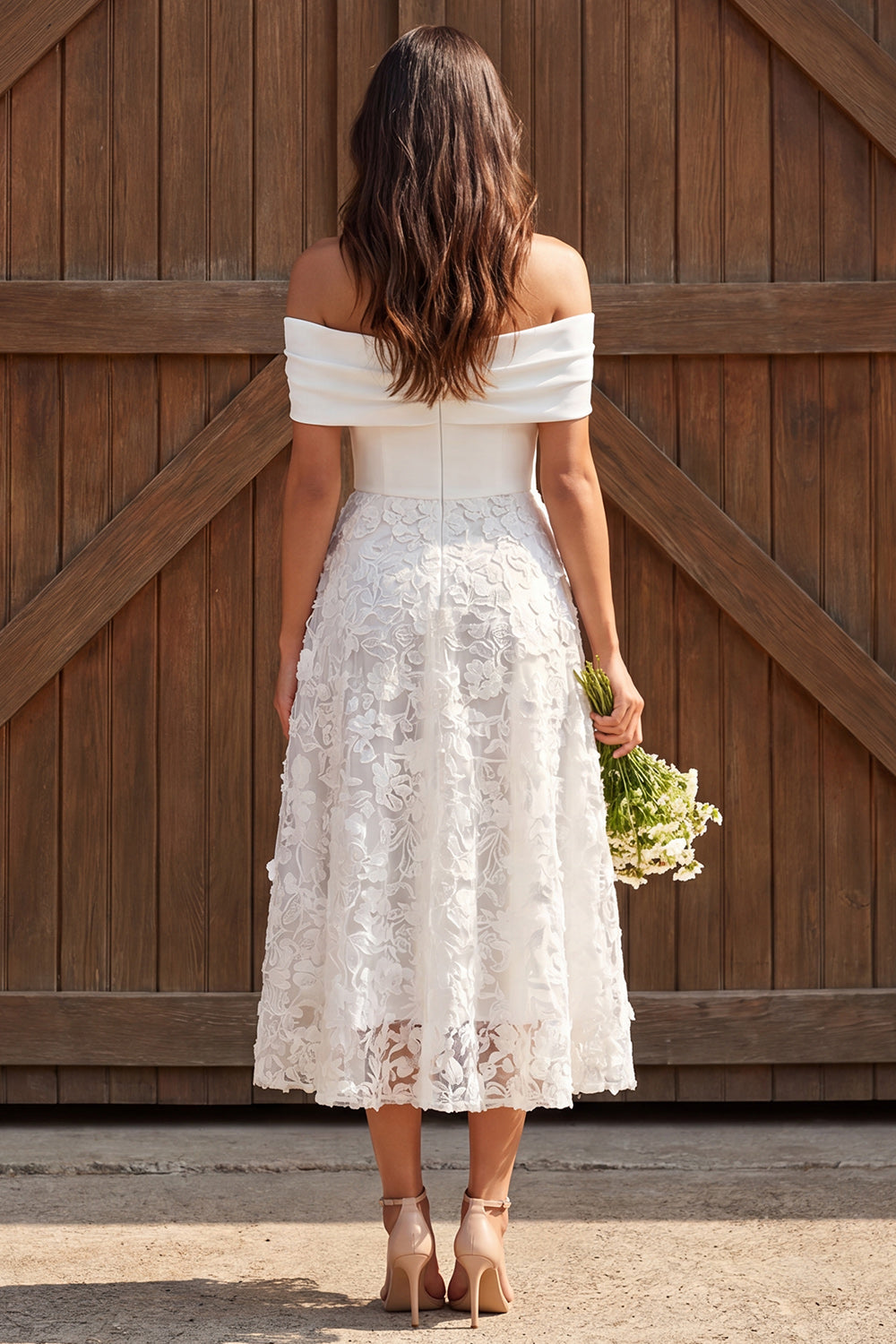 Ivory Off The Shoulder A-Line Maxi Lace Engagement Dress