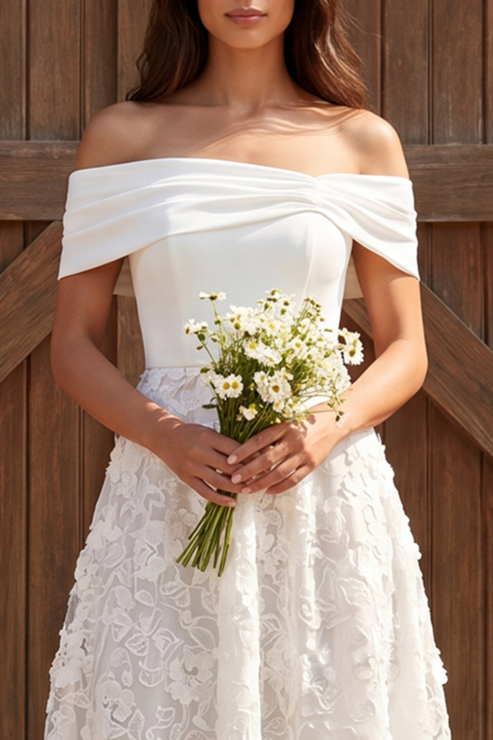 Ivory Off The Shoulder A-Line Maxi Lace Engagement Dress