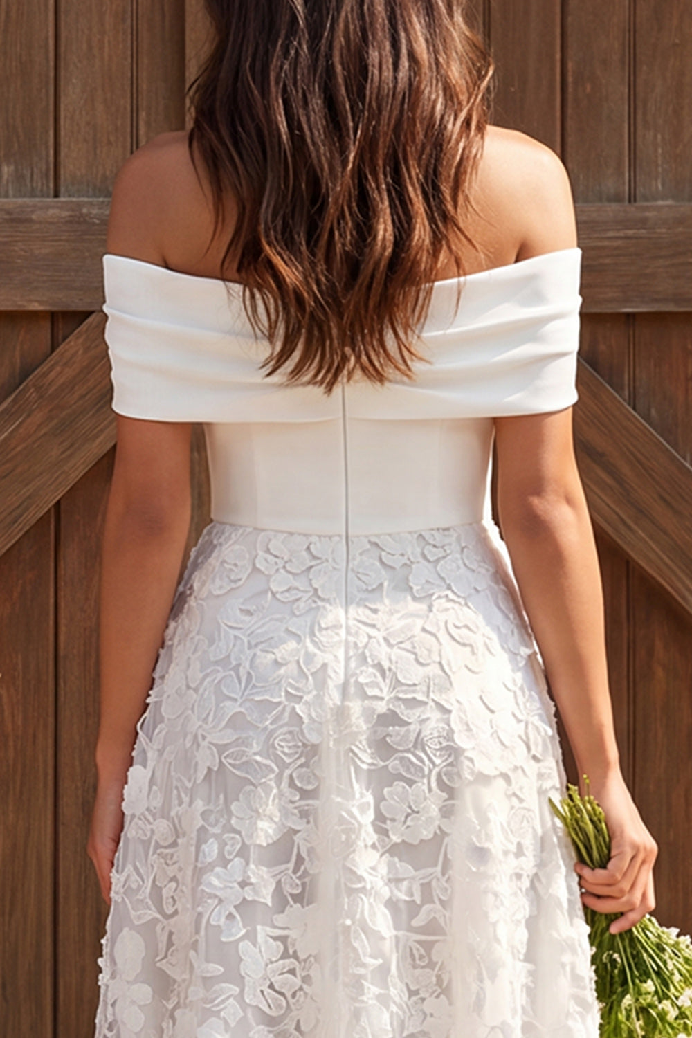 Ivory Off The Shoulder A-Line Maxi Lace Engagement Dress