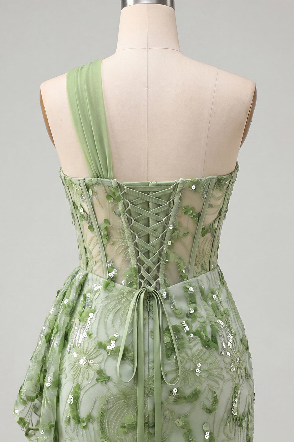 Sparkly Champagne Floral Corset One Shoulder Sequin Tight Short Homecoming Dress