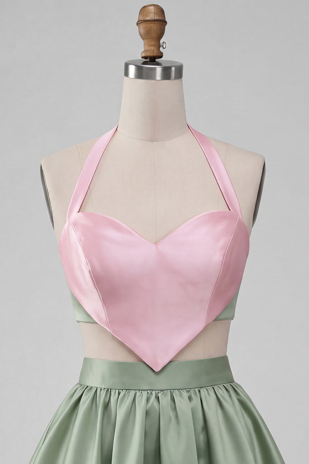 Pink and Green 2 Piece Halter Neck Short Homecoming Dress