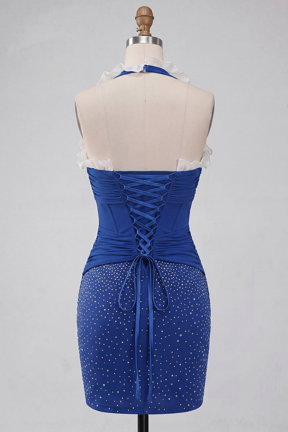 Dark Blue Beaded Ruffled Tight Corset Short Homecoming Dress