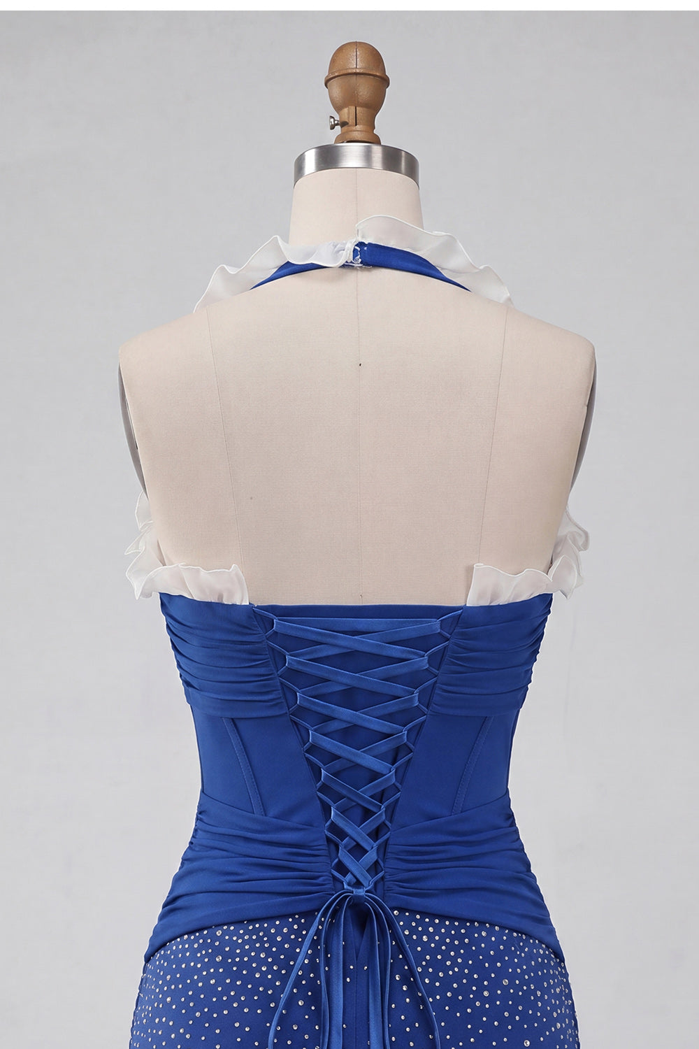 Dark Blue Beaded Ruffled Tight Corset Short Homecoming Dress