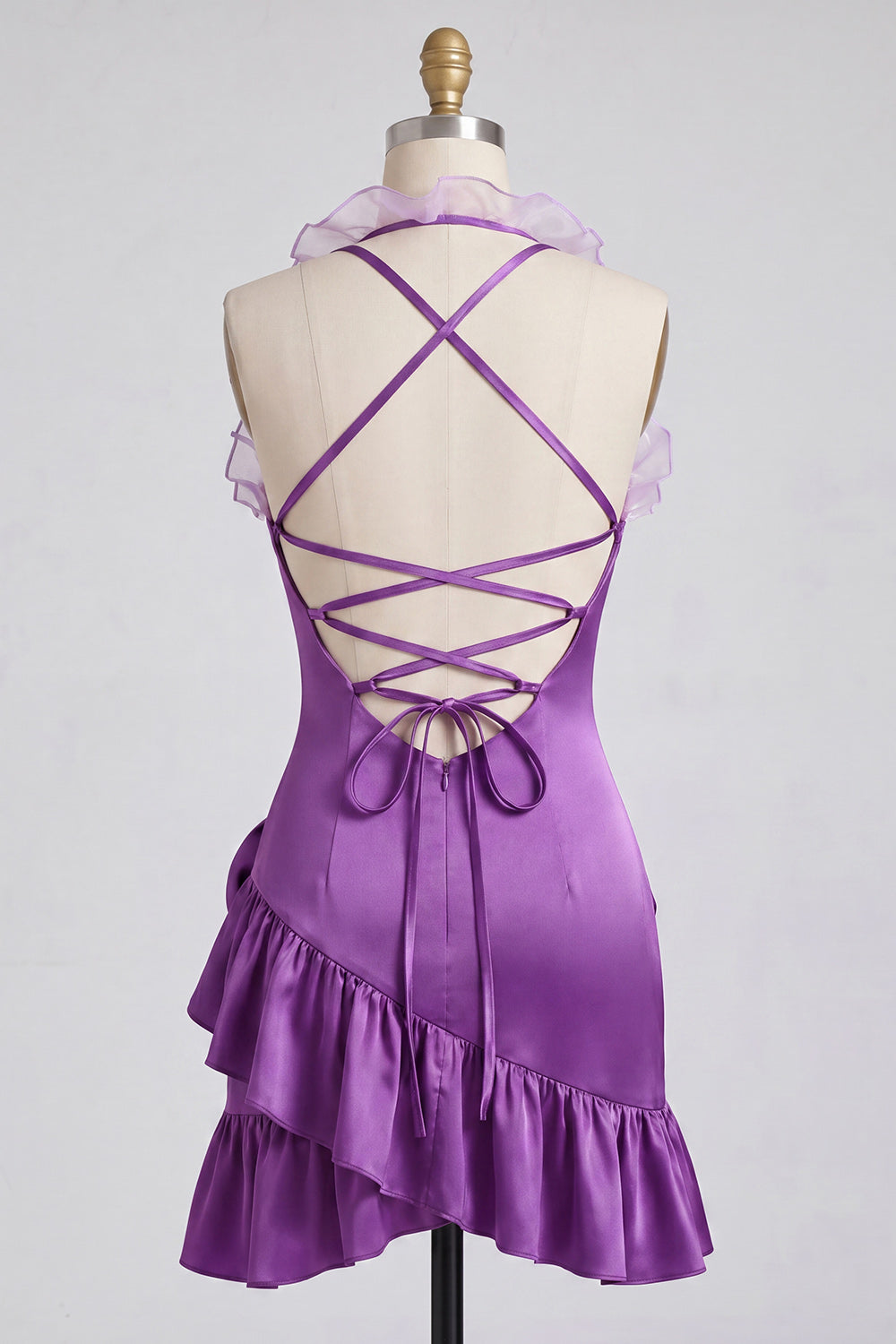 Purple Ruffled Tight Short Homecoming Dress with 3D Flowers