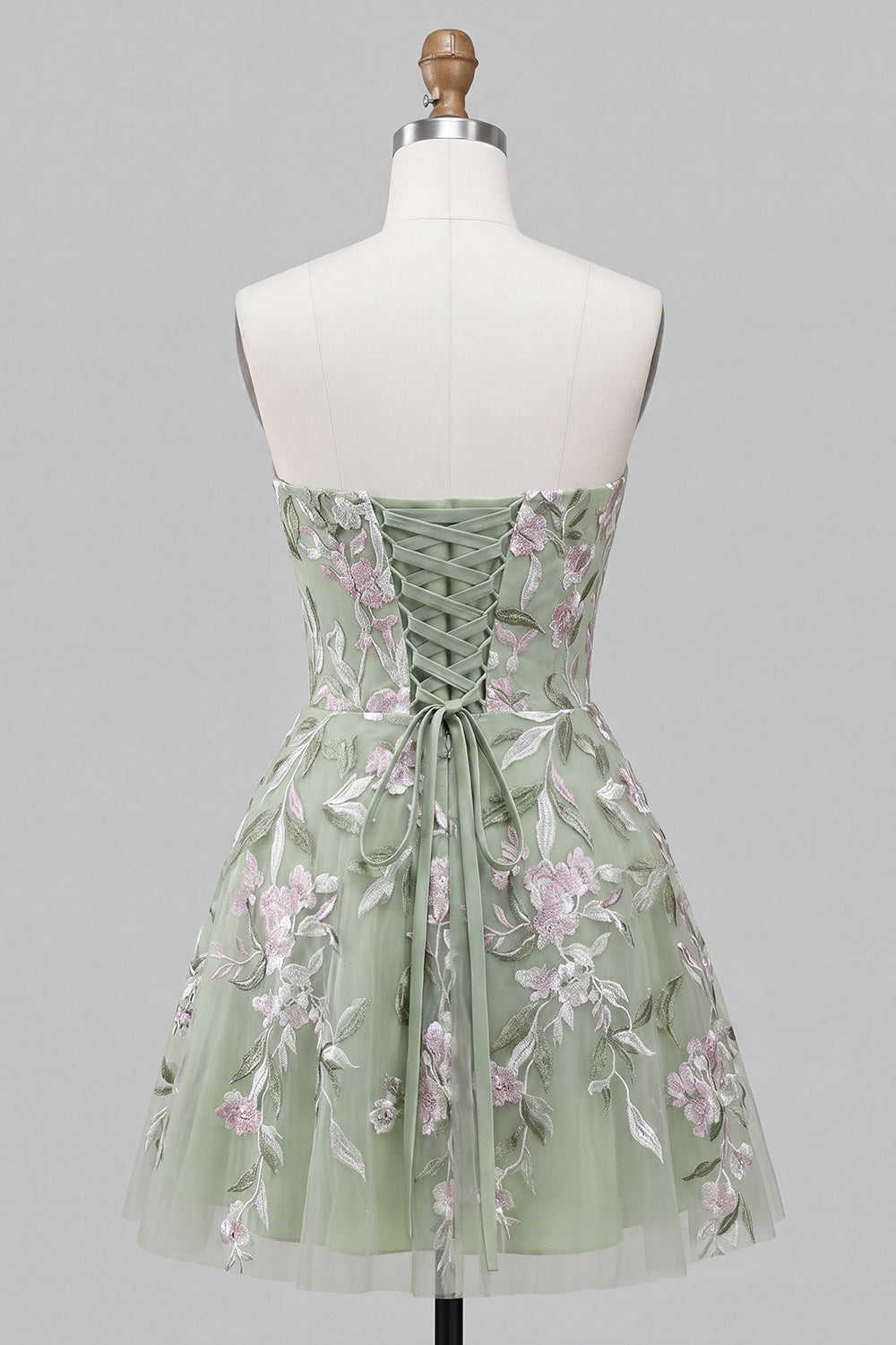 Floral Pink A-Line Beaded Short Homecoming Dress with Bow