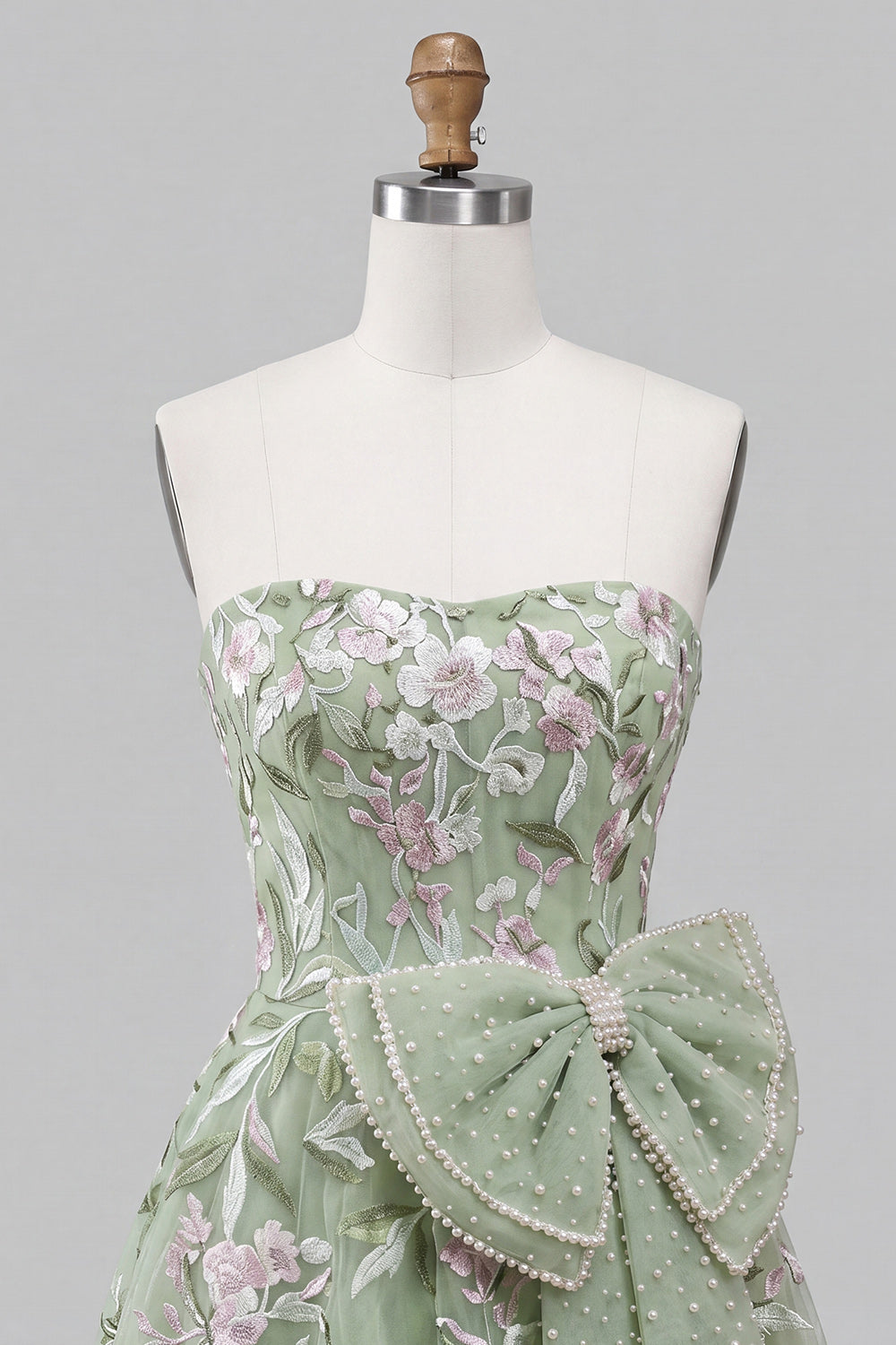 Floral Pink A-Line Beaded Short Homecoming Dress with Bow