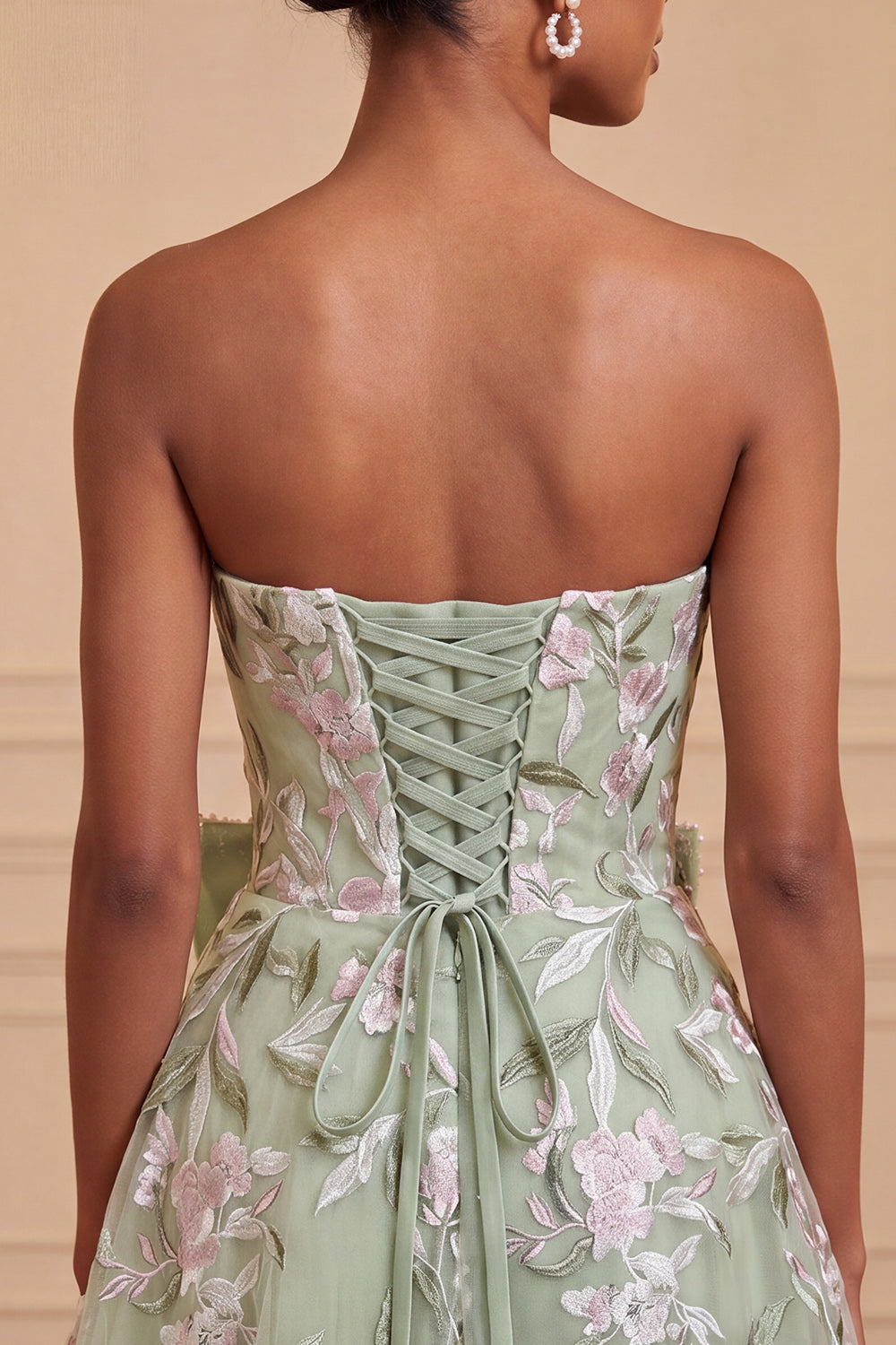 Floral Pink A-Line Beaded Short Homecoming Dress with Bow
