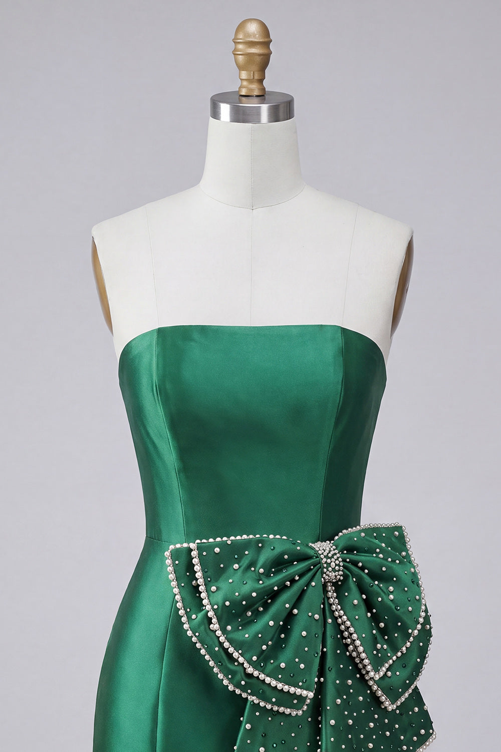 Dark Green Beaded Satin Tight Short Homecoming Dress with Bow
