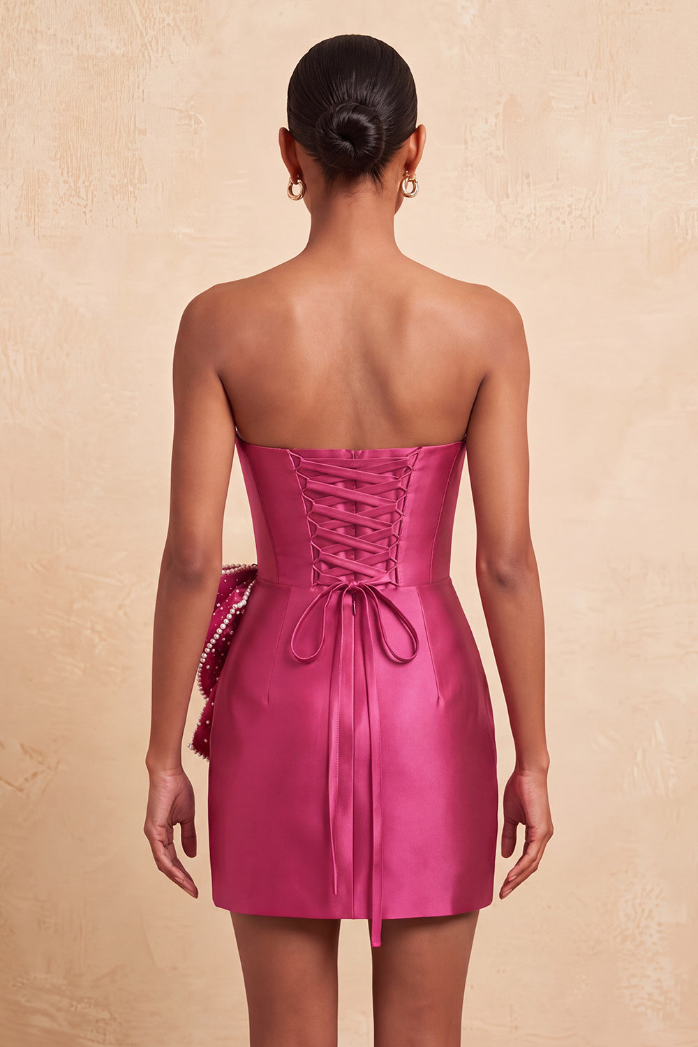 Dark Green Beaded Satin Tight Short Homecoming Dress with Bow