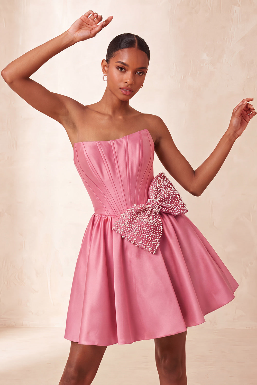 Navy Beaded A-Line Short Corset Homecoming Dress with Bow