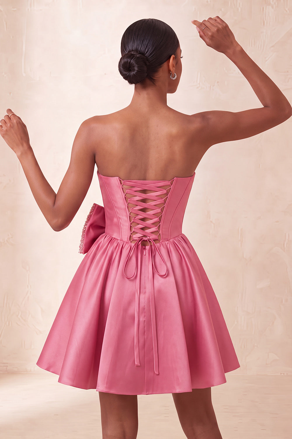 Navy Beaded A-Line Short Corset Homecoming Dress with Bow