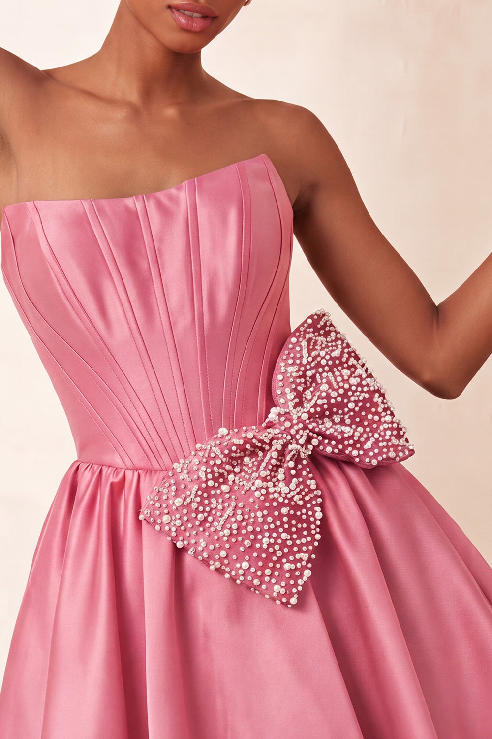 Navy Beaded A-Line Short Corset Homecoming Dress with Bow