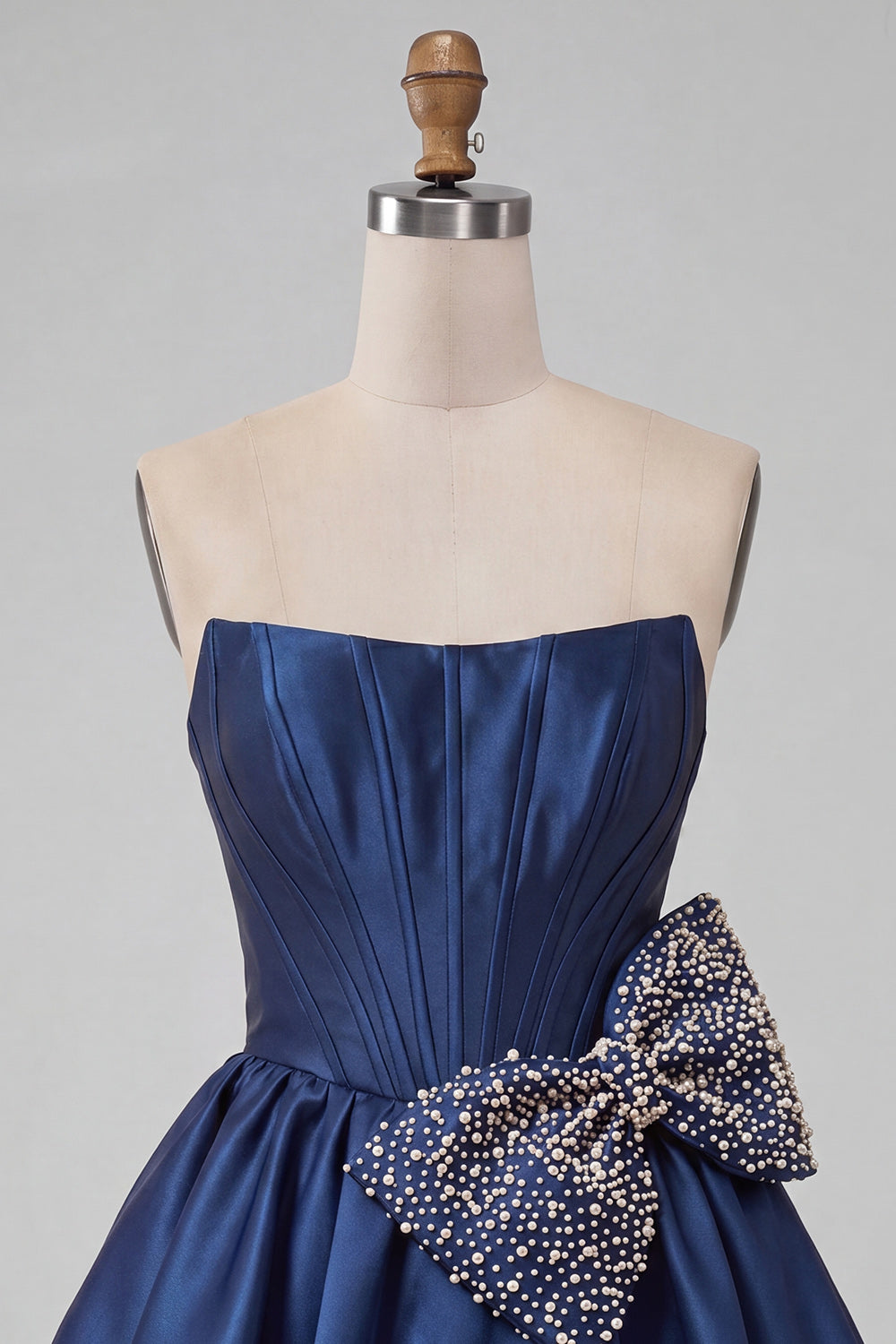 Navy Beaded A-Line Short Corset Homecoming Dress with Bow