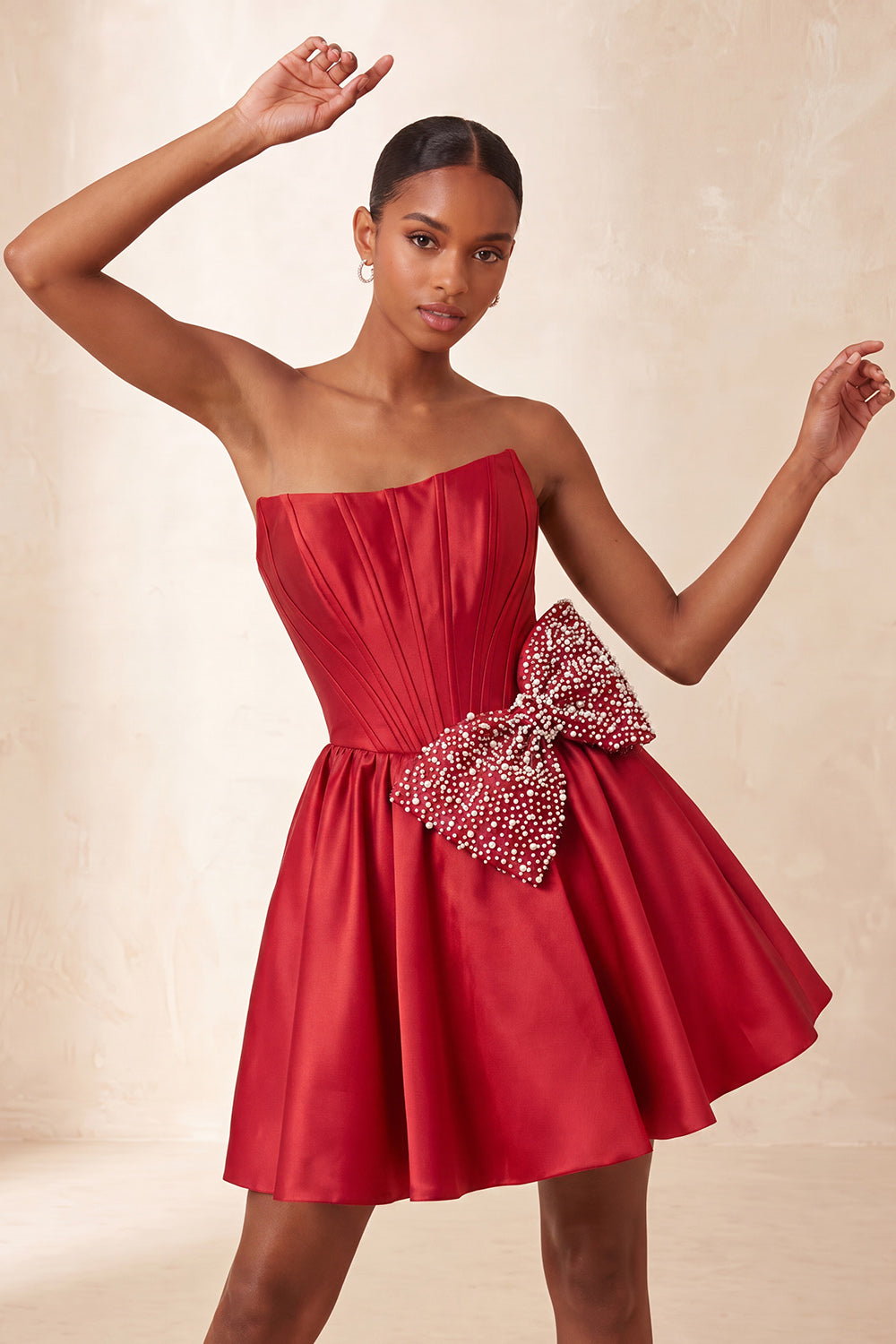 Navy Beaded A-Line Short Corset Homecoming Dress with Bow