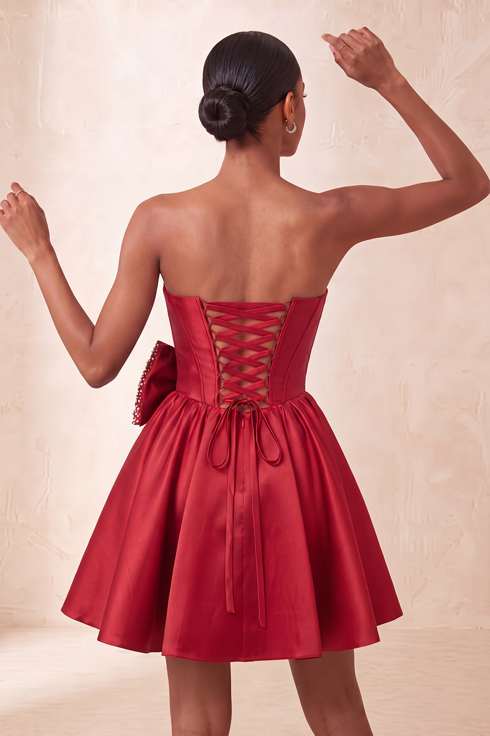 Navy Beaded A-Line Short Corset Homecoming Dress with Bow