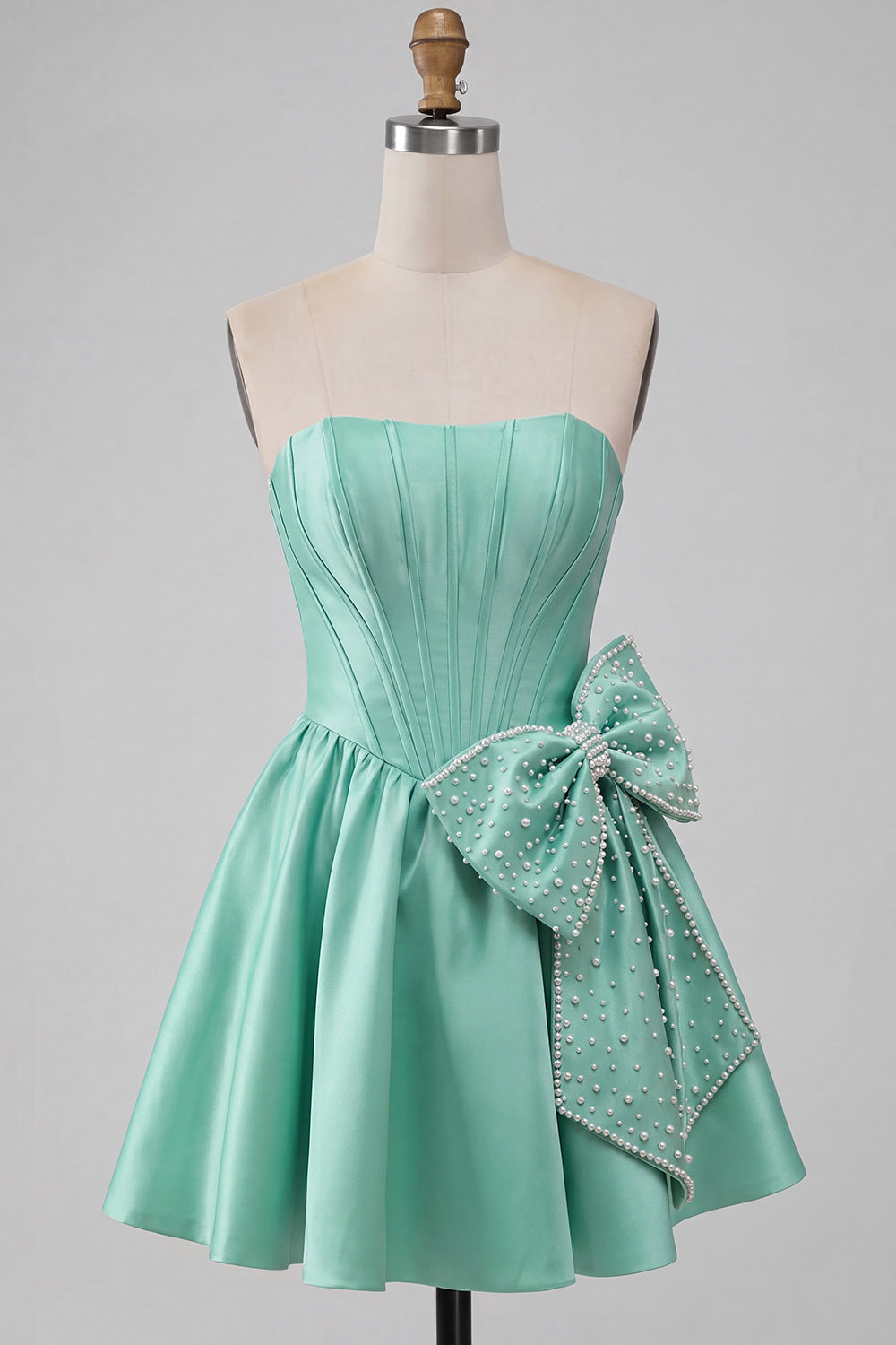 Mint Green Strapless A-Line Short Corset Homecoming Dress with Bow