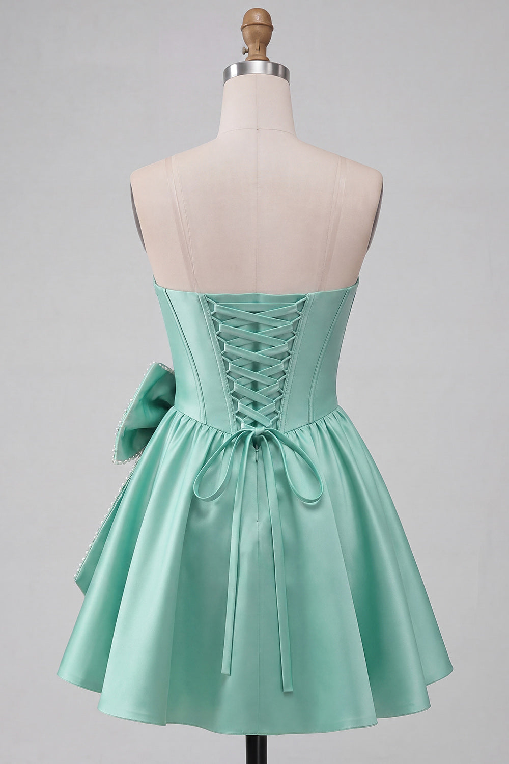 Mint Green Strapless A-Line Short Corset Homecoming Dress with Bow