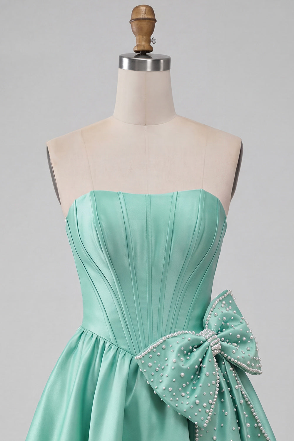 Mint Green Strapless A-Line Short Corset Homecoming Dress with Bow