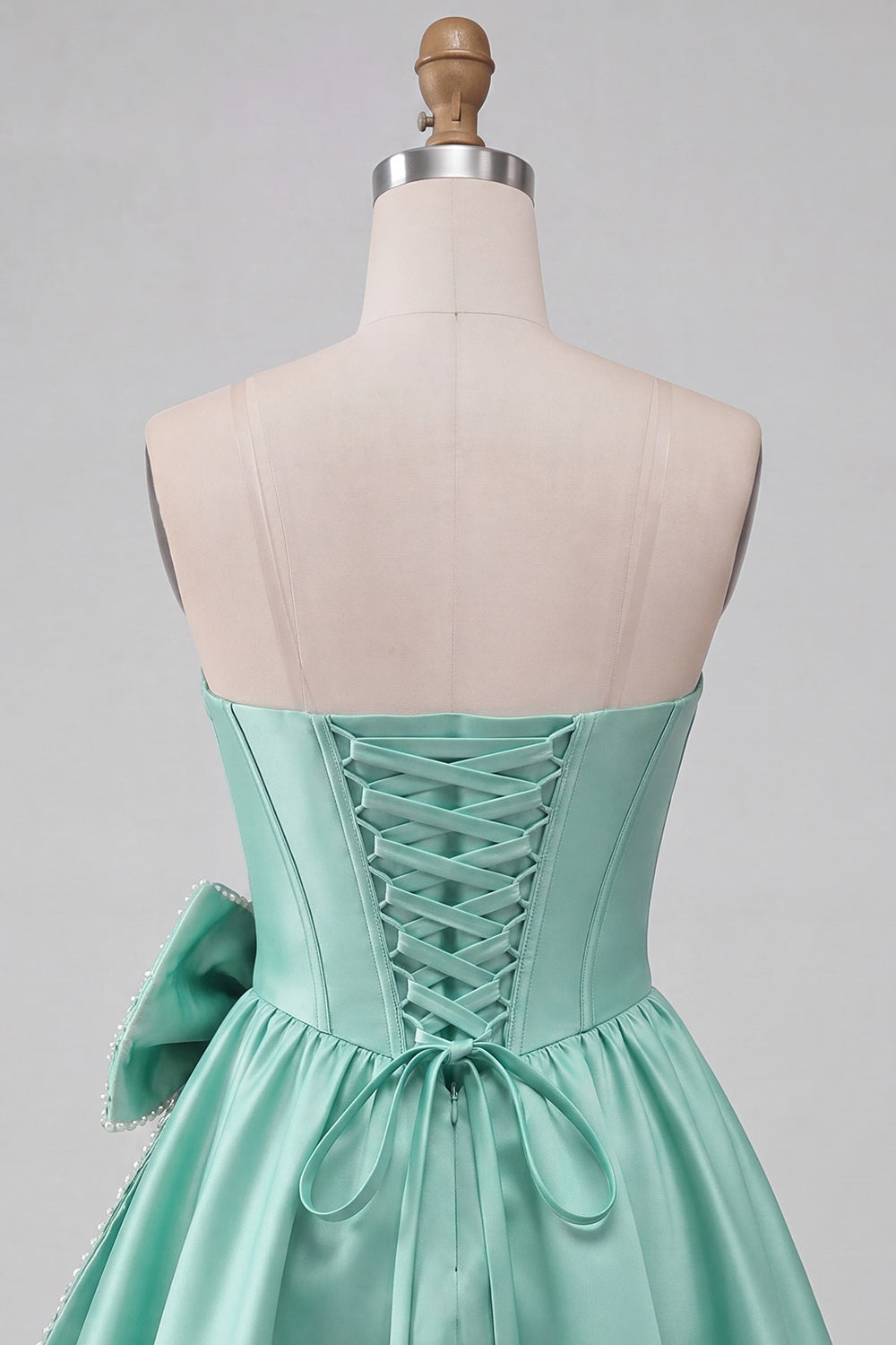 Mint Green Strapless A-Line Short Corset Homecoming Dress with Bow