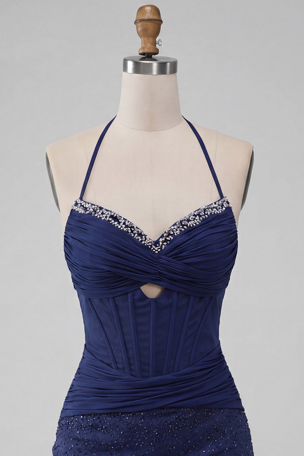 Navy Ruched Beaded Tight Short Corset Homecoming Dress