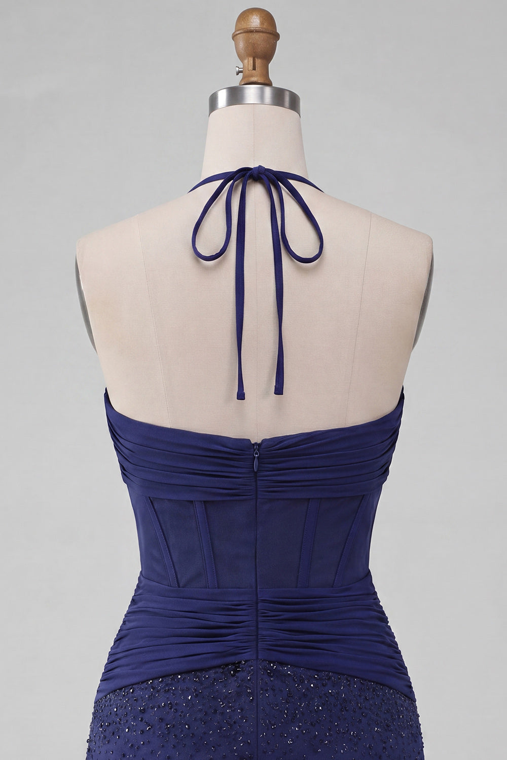 Navy Ruched Beaded Tight Short Corset Homecoming Dress