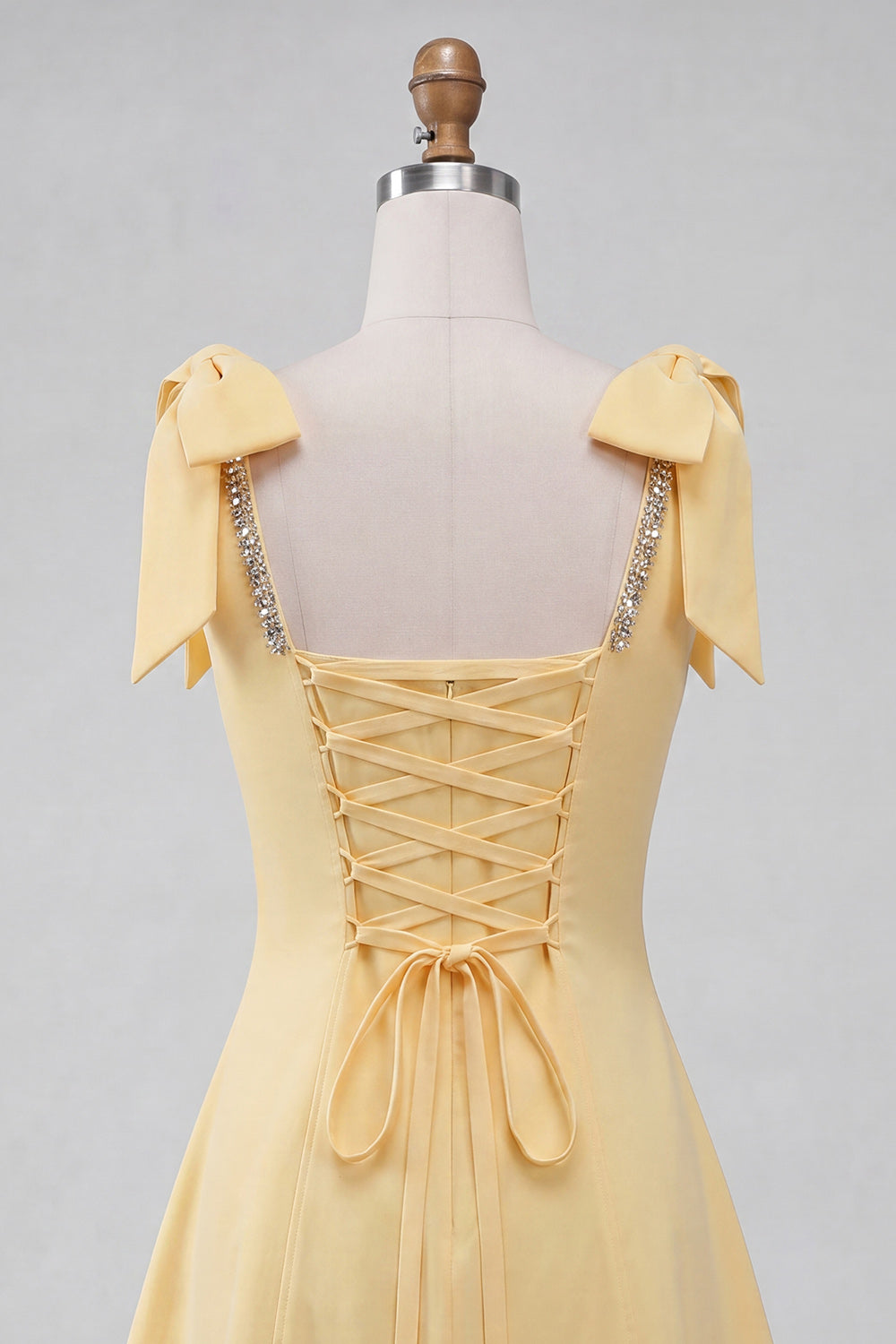 Light Yellow A-Line Scoop Neck Short Homecoming Dress with Bows