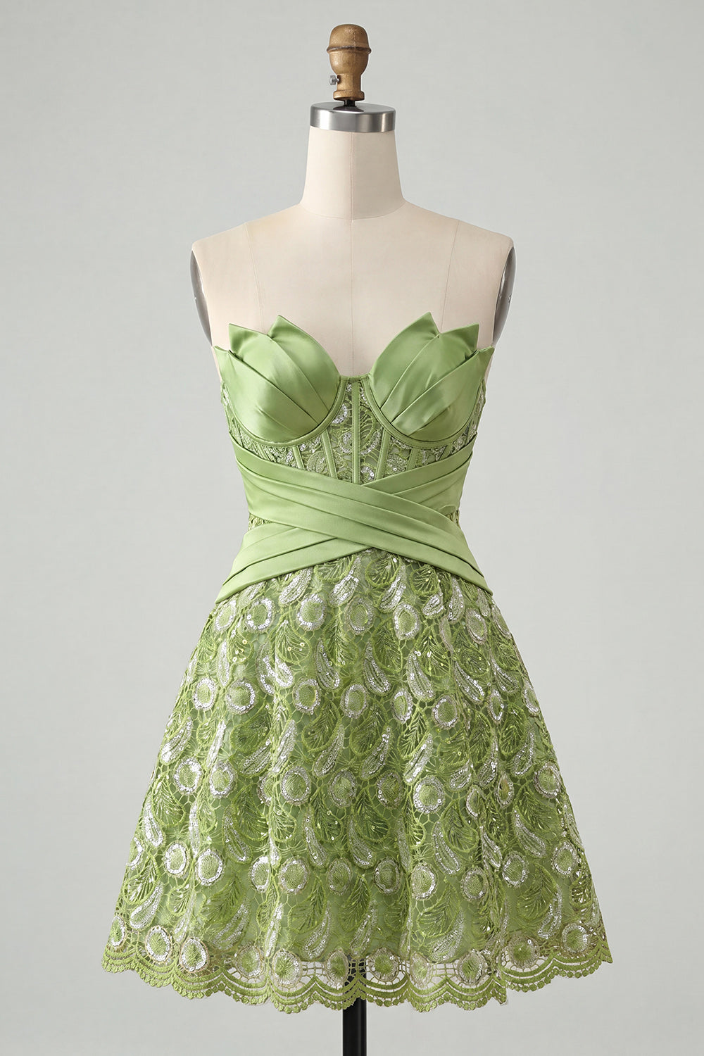 Sparkly Corset Green Lace Beaded A-Line Short Homecoming Dress