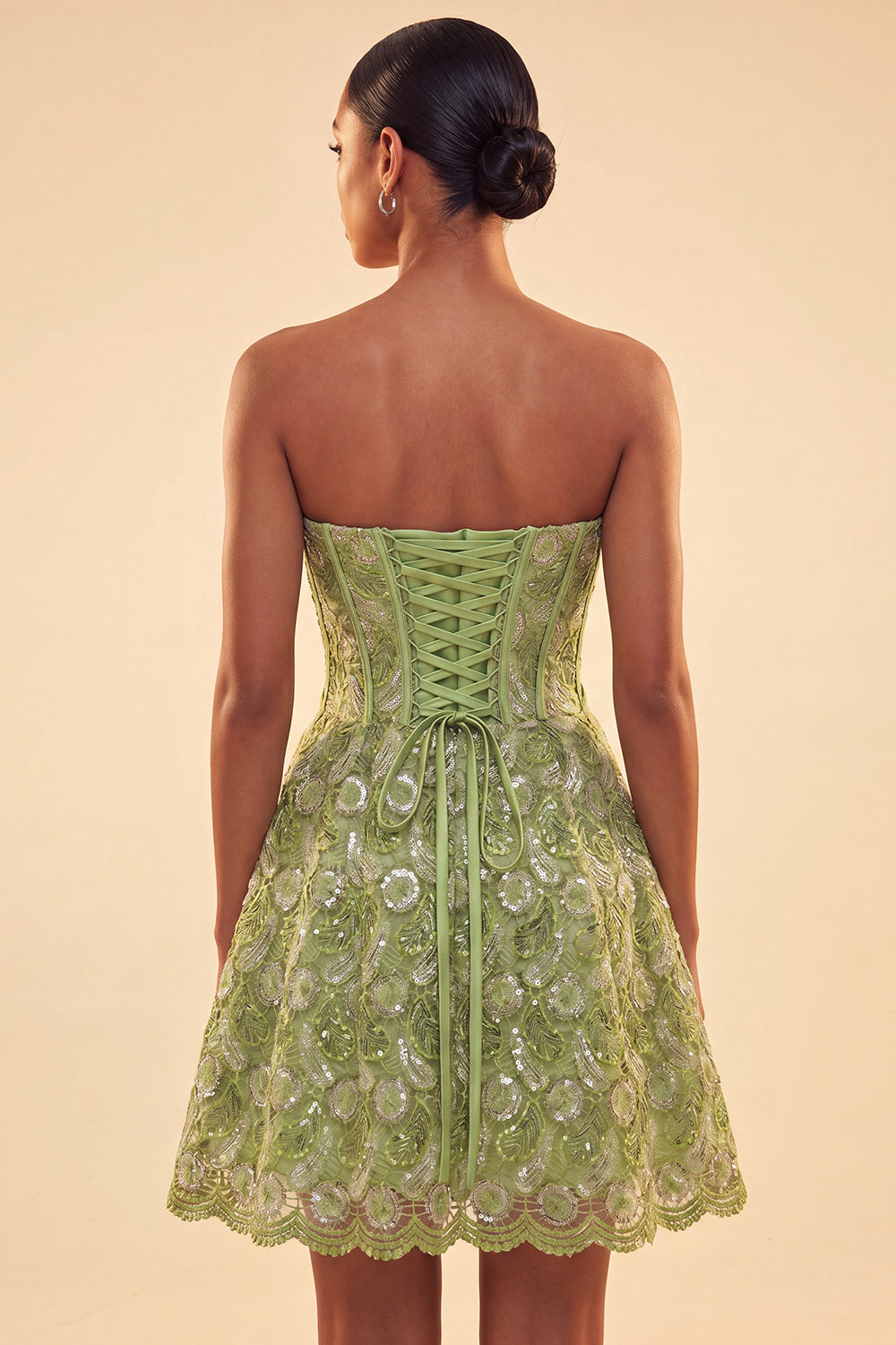 Sparkly Corset Green Lace Beaded A-Line Short Homecoming Dress