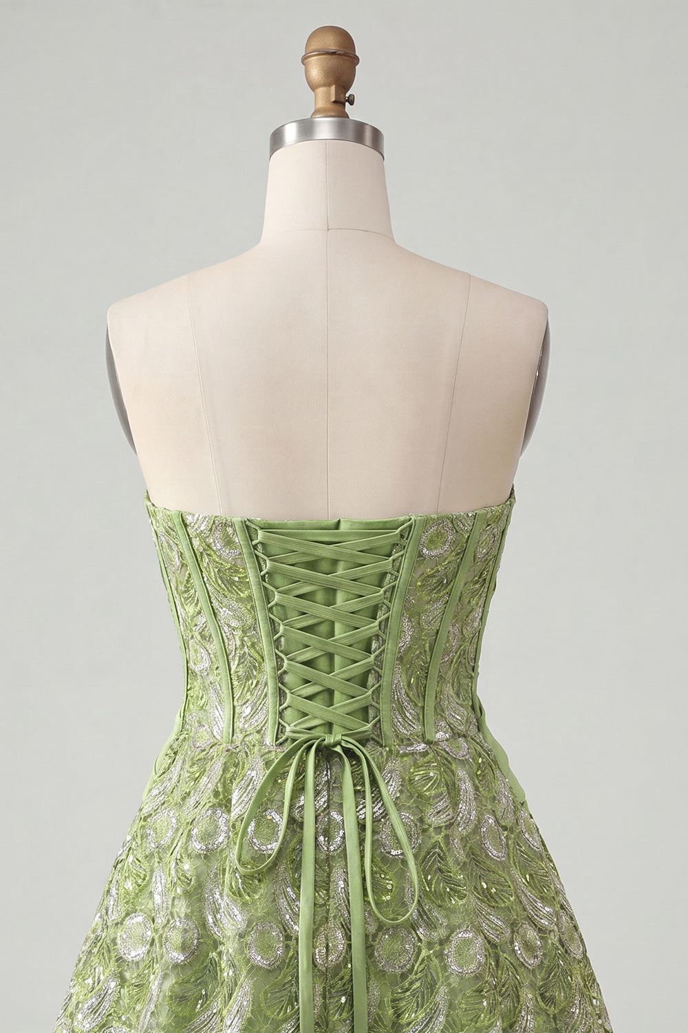 Sparkly Corset Green Lace Beaded A-Line Short Homecoming Dress