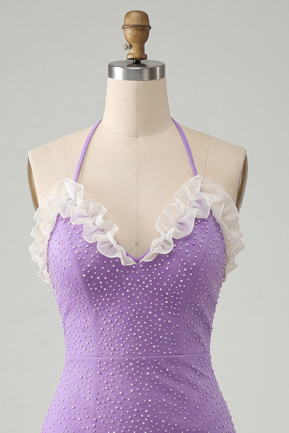 Sparkly Light Purple Ruffled Beaded Tight Short Homecoming Dress