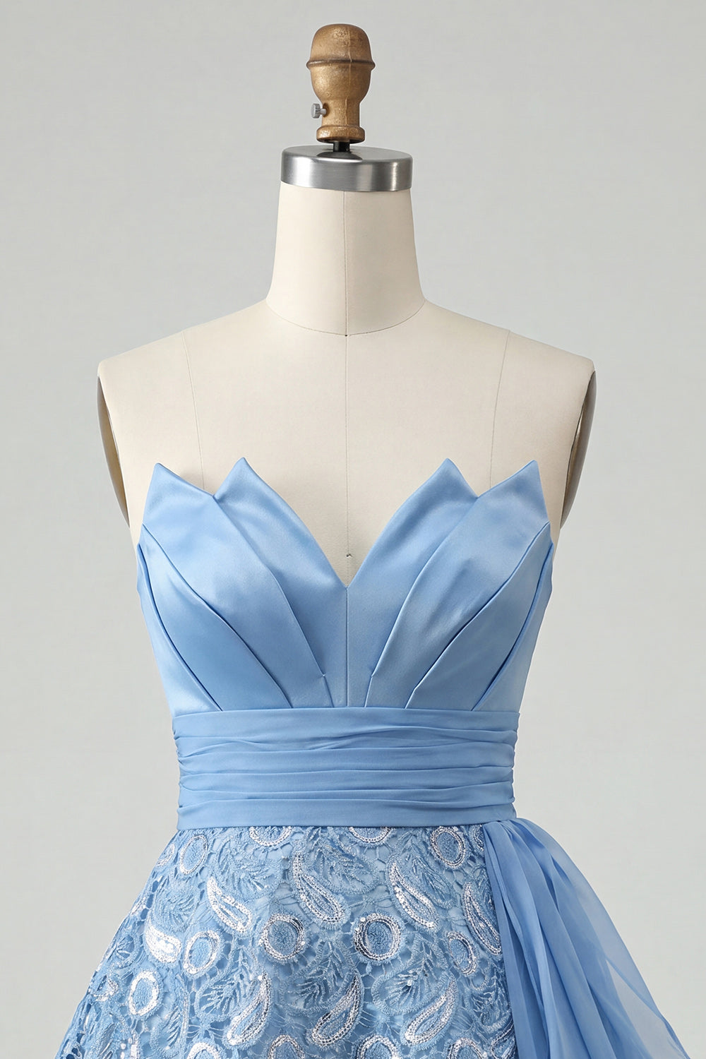 Sky Blue A Line Ruched Lace Short Homecoming Dress with Sash