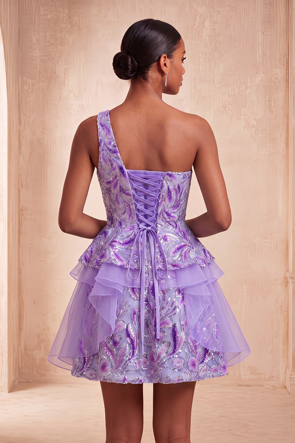 Sparkly Floral Pink Short Sequin Homecoming Dress with Ruffles