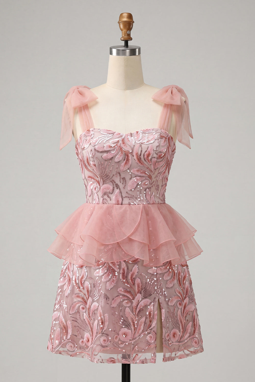 Sparkly Purple Sequin Floral Ruffled Short Homecoming Dress with Bows