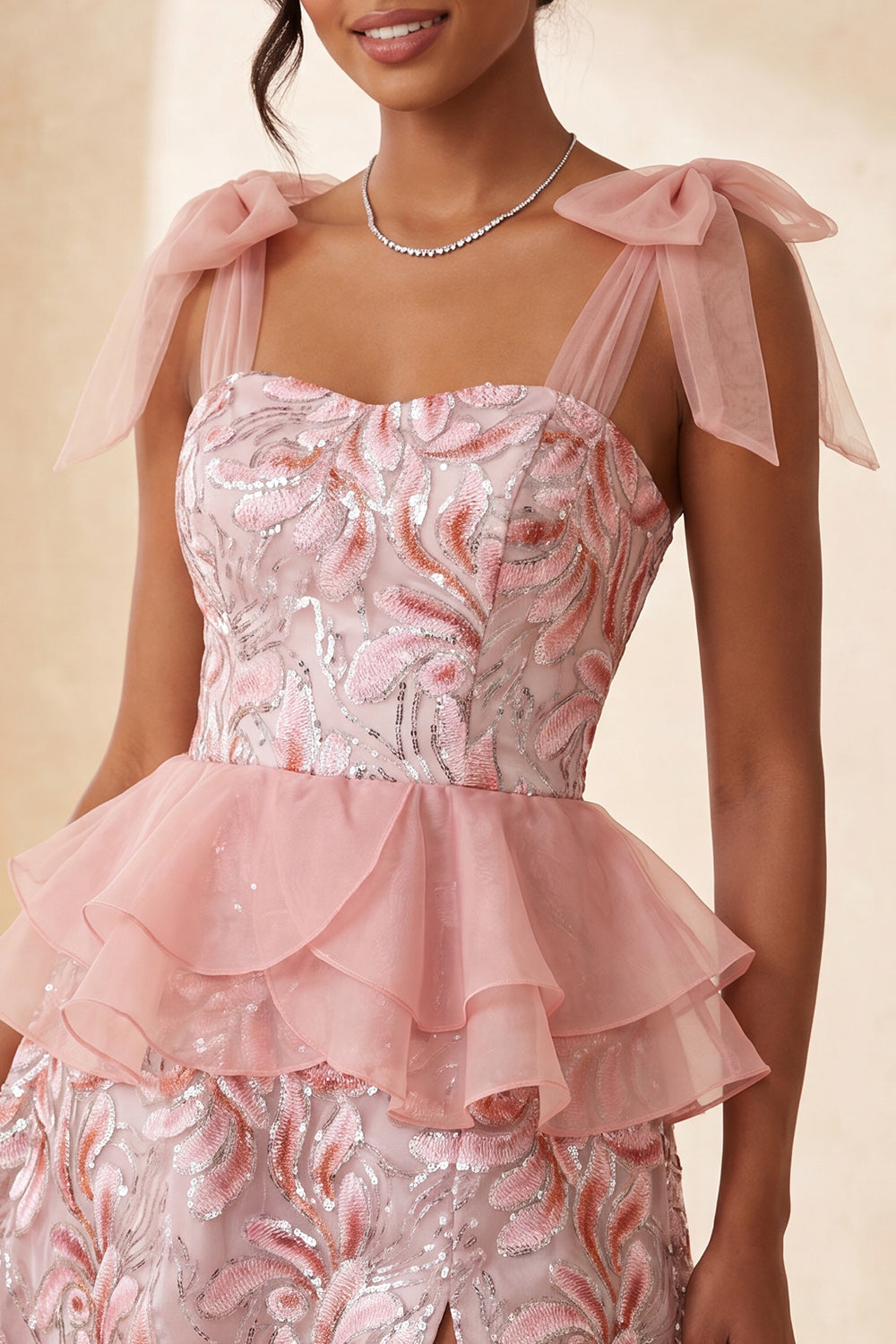 Sparkly Purple Sequin Floral Ruffled Short Homecoming Dress with Bows