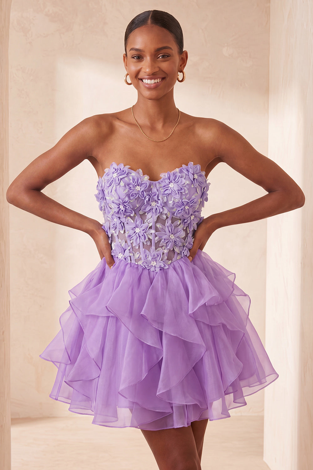 Floral Sage Green Ruffled Corset Short Homcoming Dress