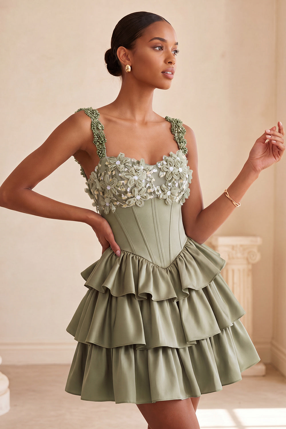 Floral Blue Corset Ruffled Tiered Short Homecoming Dress