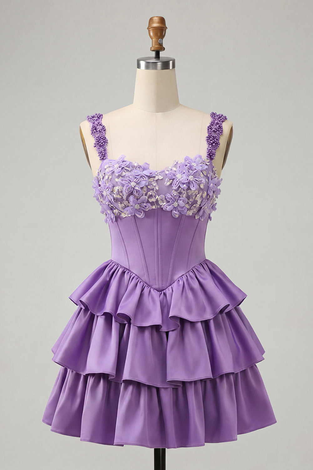 Floral Blue Corset Ruffled Tiered Short Homecoming Dress