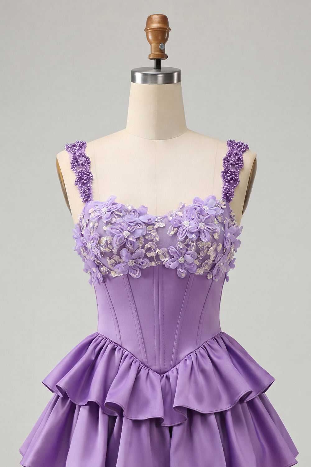 Floral Blue Corset Ruffled Tiered Short Homecoming Dress