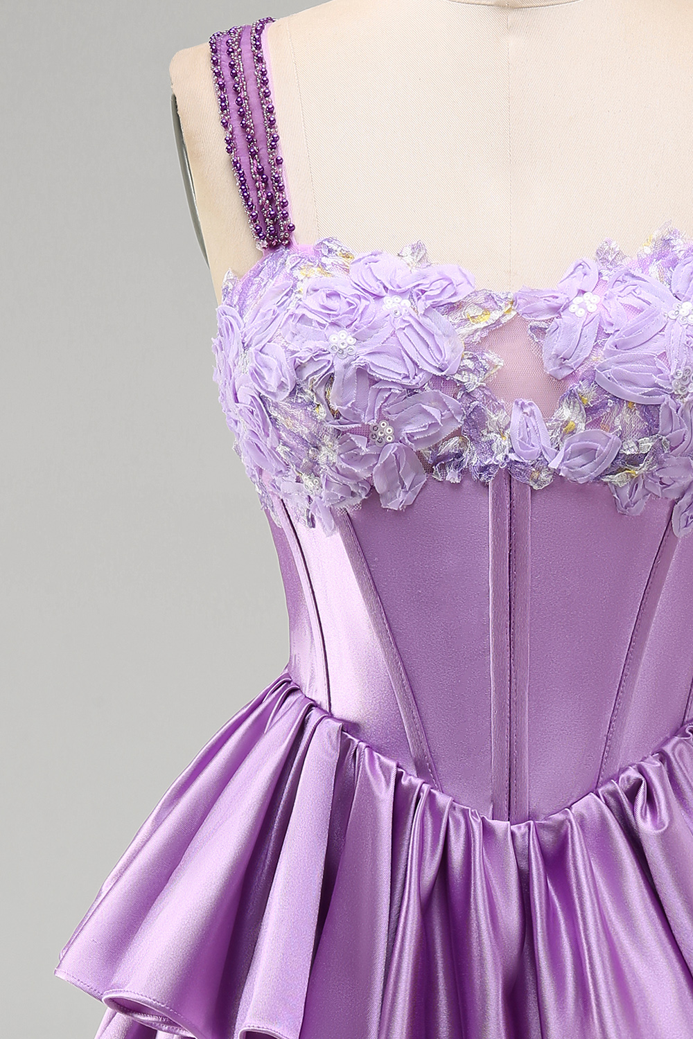 Floral Blue Corset Ruffled Tiered Short Homecoming Dress