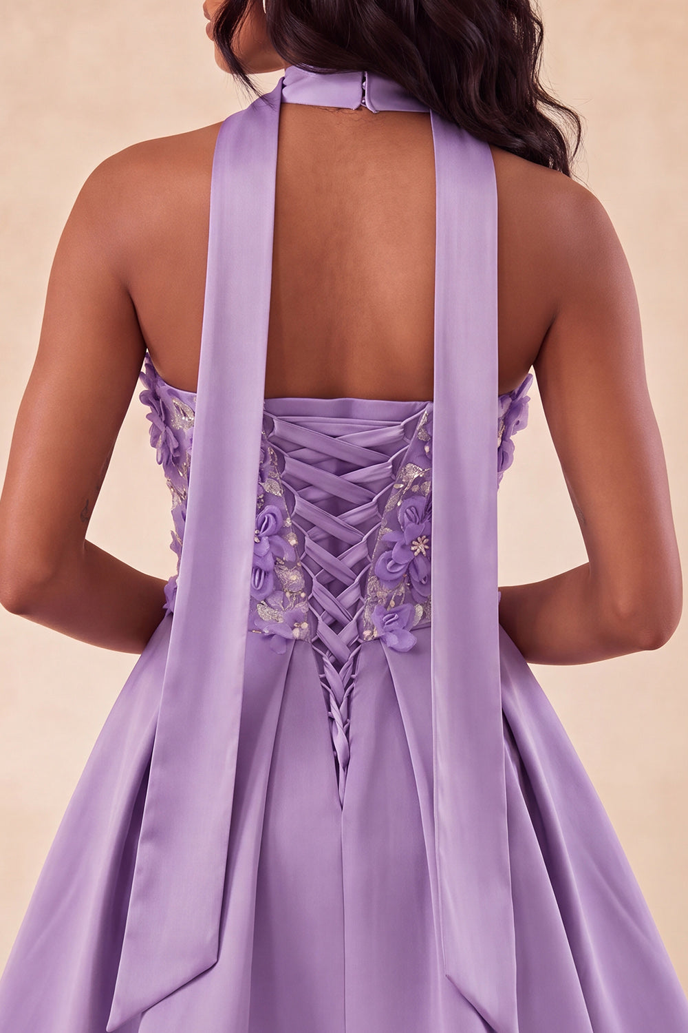 Light Purple Floral Beaded Short A-Line Homecoming Dress with Neck Scarf