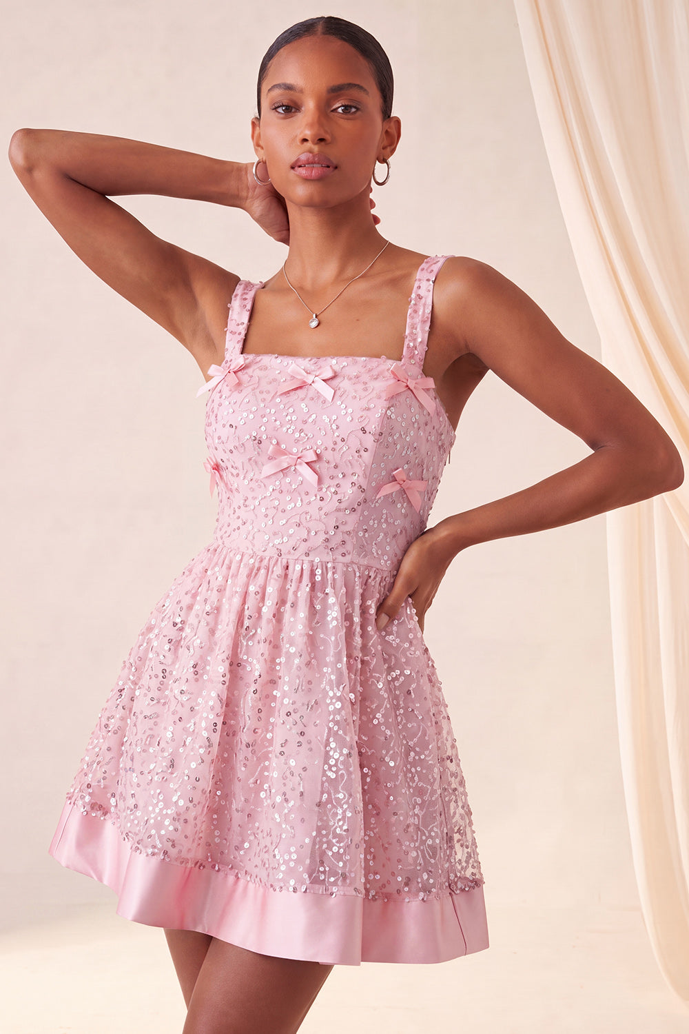 Sparkly Sky Blue Sequin Short A-Line Homecoming Dress with Bows