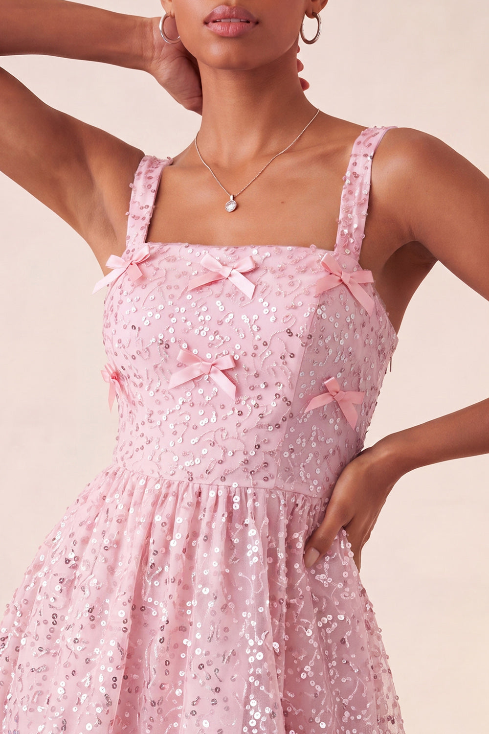 Sparkly Sky Blue Sequin Short A-Line Homecoming Dress with Bows