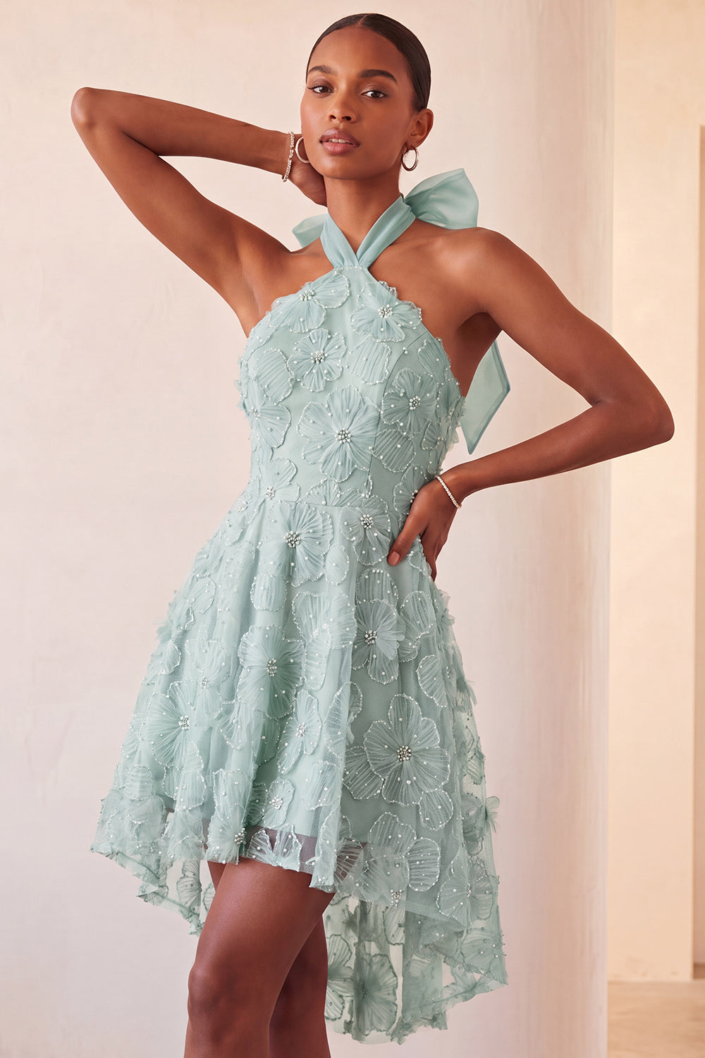 Floral Lilac Beaded High-Low A-Line Homecoming Dress