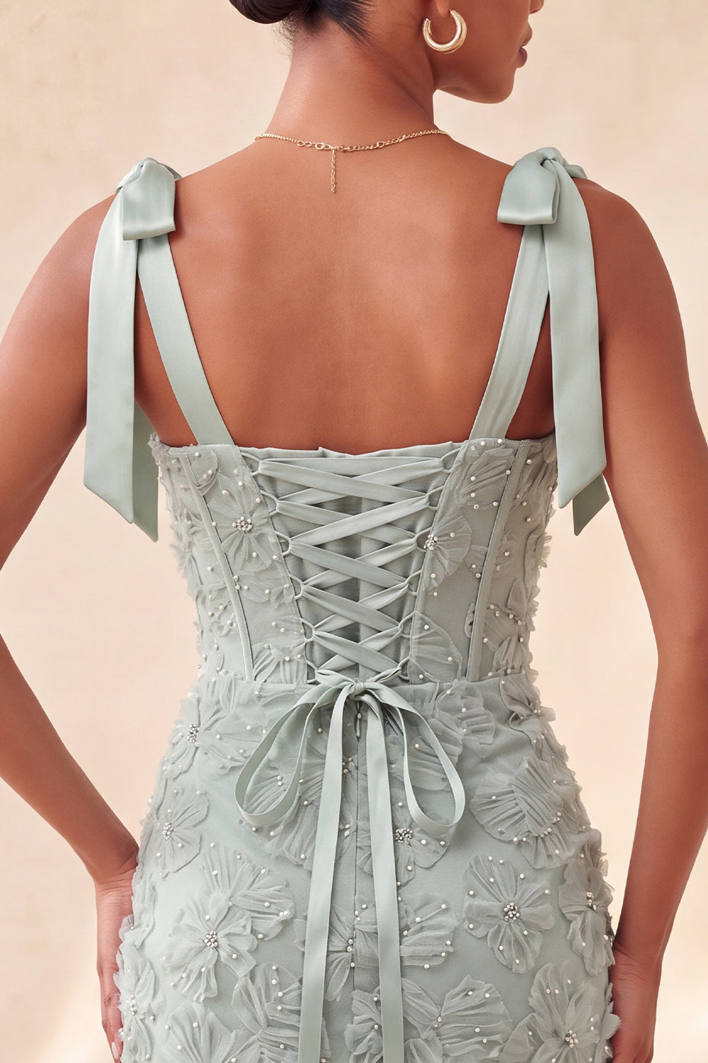 Floral Dusty Sage Corset Tight Beaded Short Homecoming Dress
