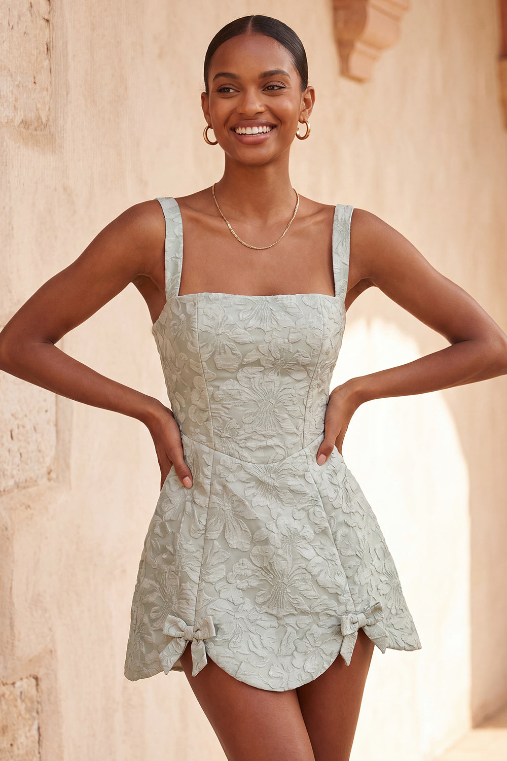 Pink Jacquard Short A-Line Homecoming Dress with Bows
