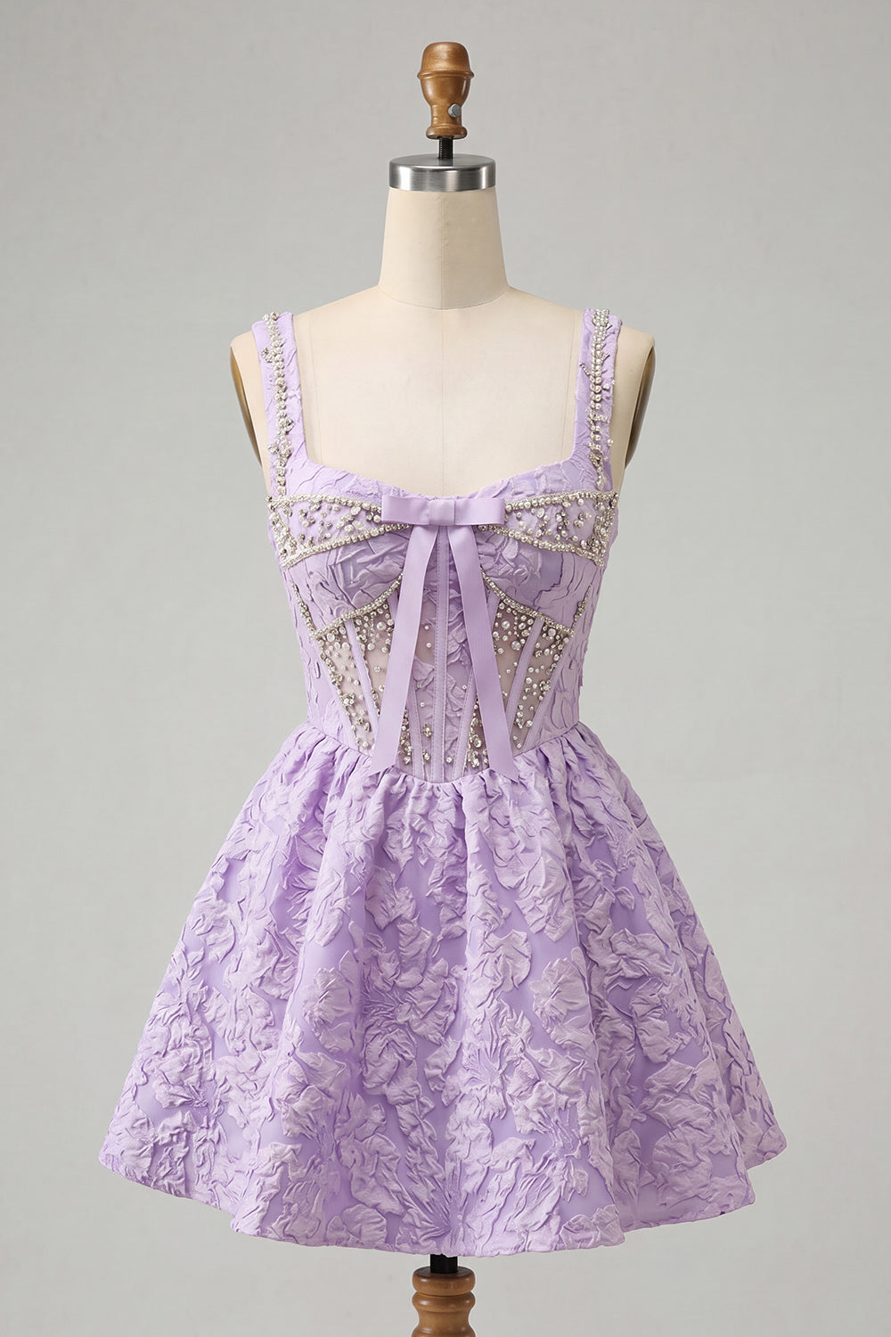 Light Purple Corset Jacquard Beaded A-Line Short Homecoming Dress