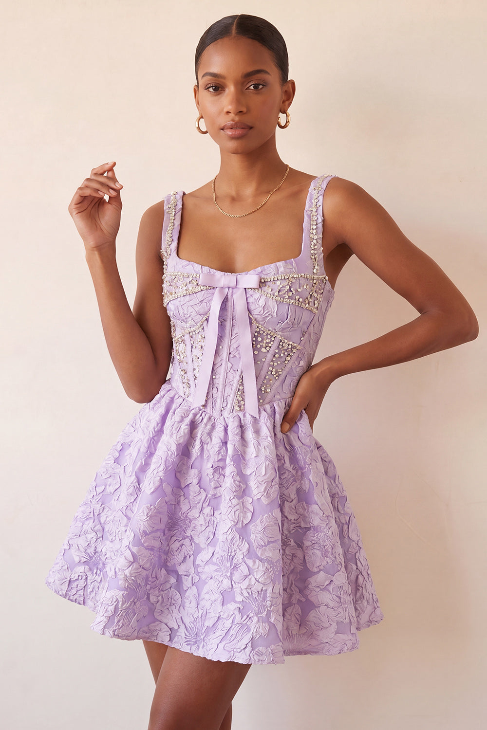 Light Purple Corset Jacquard Beaded A-Line Short Homecoming Dress